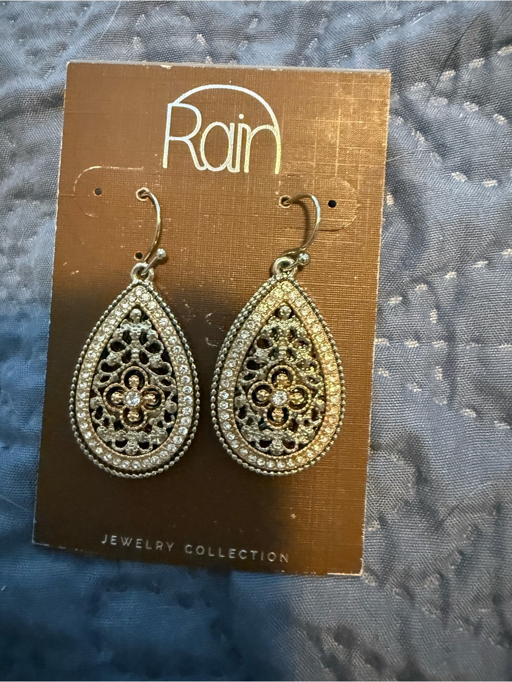 Gold-Tone Filigree Teardrop Earrings